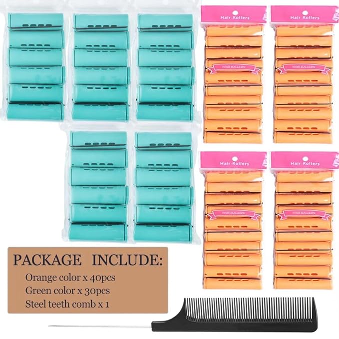 70pcs Perm Rods Set for Women's Natural Hair - Orange and Green Cold Wave Hair Rollers for Curling Long or Short Hair, DIY Hairdressing Tools-Velvo Beauty
