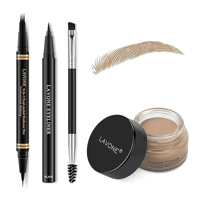 Eyebrow Makeup Kit - 4 Tip Waterproof Microblading Pencil, Eyeliner, Pomade, Dual-ended Brush, Natural Looking - Blonde-Velvo Beauty