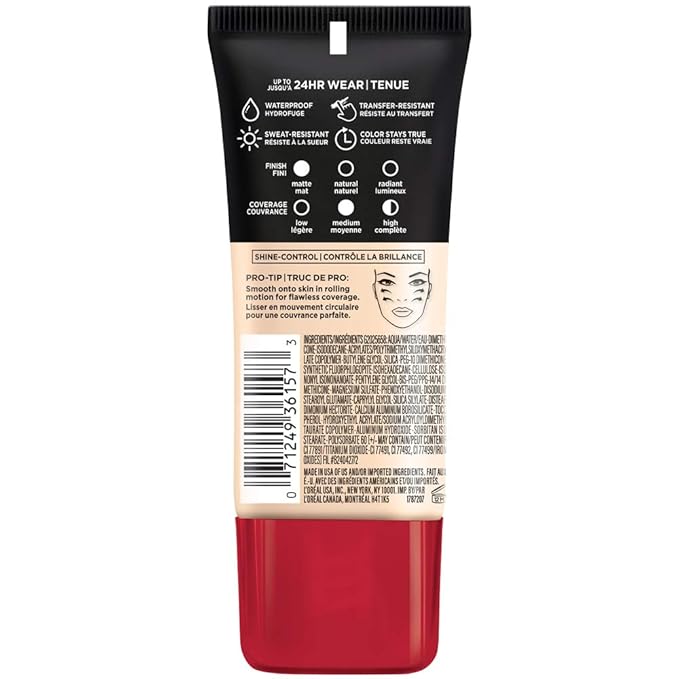 L'Oreal Paris Cosmetics Makeup Infallible Pro-Matte Liquid Longwear Foundation, True Porcelain, 1 fl oz.-Velvo Beauty