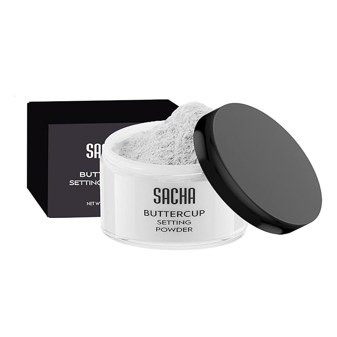 Sacha BUTTERCUP No Color Setting Powder Makeup 1.75 Oz. Translucent Setting Powder for Oily Skin Finishing Powder Loose Powder Makeup Blurring Powder Blurs Fine Lines and Pores For All Skin Tones-Velvo Beauty