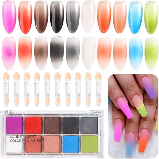 10 Colors Solid Neon Phosphor Nail Powder Set Fluorescent Gradient Iridescent Pigment Powder Glitter Dust Kit for Gel Polish Nail Art Decorations-Velvo Beauty