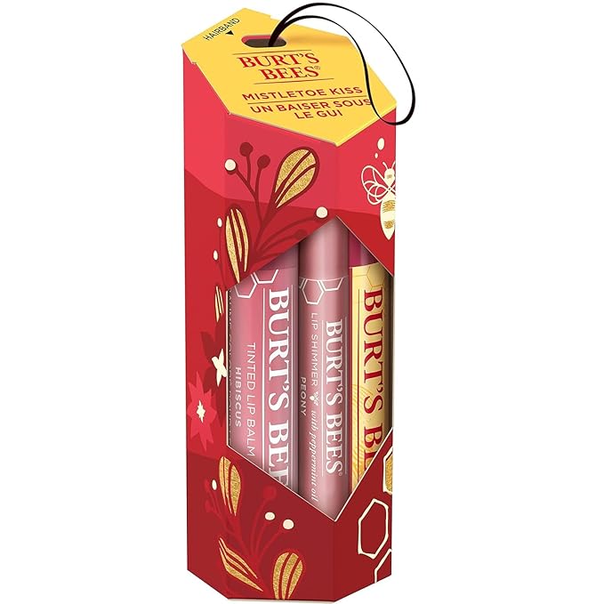 Burt's Bees Mistletoe Kiss Lip Care Stocking Stuffers Holiday Gift Set, Mistletoe Kiss Set, Pomegranate, Peony & Hibiscus-Velvo Beauty