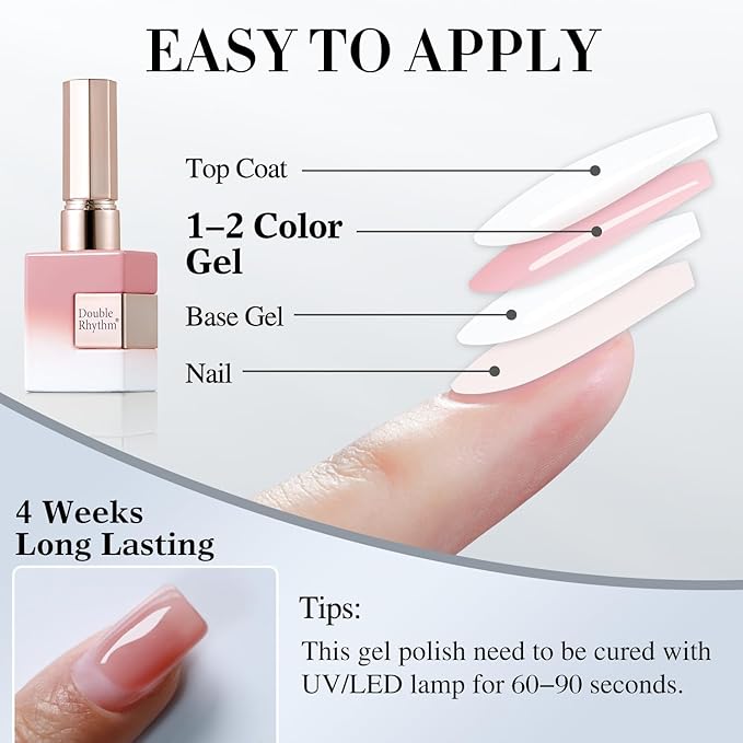 Double Rhythm Translucent Gel Polish Sheer Neutral Natural Light Milky Same Color Same Bottle 15ML Jelly Nail Polish Nail Art DIY at Home (Nude Milky Pink-A1384)-Velvo Beauty