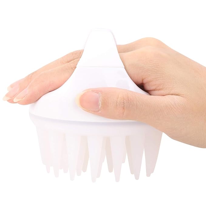 BTYMS Silicone Scalp Scrubber Shampoo Brush With Extra Long Bristles, Hair Massager for Growth & Dandruff Removal - White-Velvo Beauty