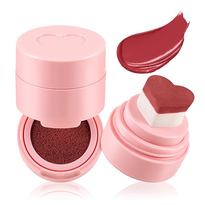 Boobeen Liquid Blush for Cheeks, Buildable & Blendable Face Blusher, Cheek Stamp Blush with Heart-shaped Applicator, Lightweight Air Cushion Blush for Velvet Matte Finish-Velvo Beauty
