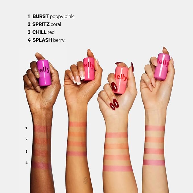 Cooling Water Jelly Tint Blush,4 Colors Multi-Use Tint Blush Makeup Stick Watercolor Finish for Lips and Cheek Stain, Moisturising Waterproof Non-Stick-Velvo Beauty