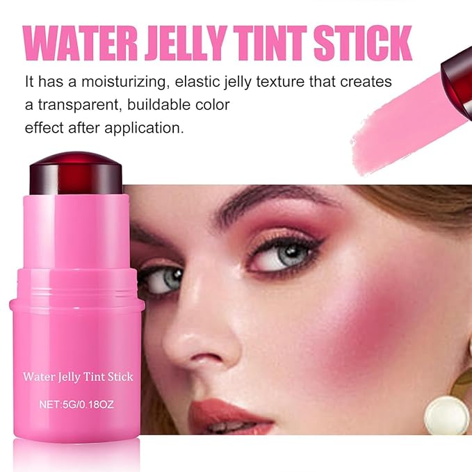 Milk Cooling Water Jelly Tint Blush Stick Face Makeup, Sheer Lip & Cheek Stain, Buildable Watercolor Finish,Vegan, Cruelty Free - 0.18 fl oz (POPPY PINK)-Velvo Beauty