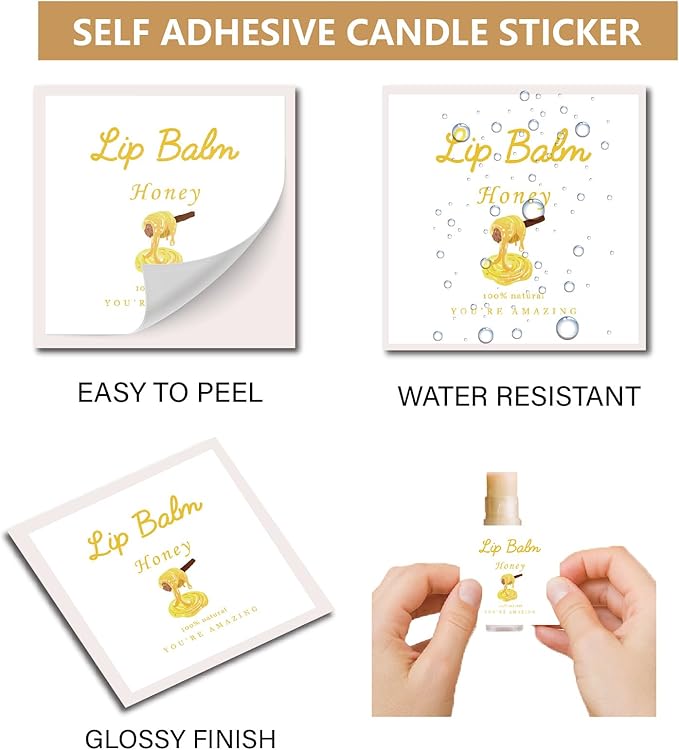 CRASPIRE 80Pcs 8 Styles Labels for Lip Balm Coated Paper Paster Honey Fruit Square Tubes Lip Balm Labels Stickers Natural Homemade Self-adhesive Stickers Logo for Containers Cosmetics Lipsticks-Velvo Beauty
