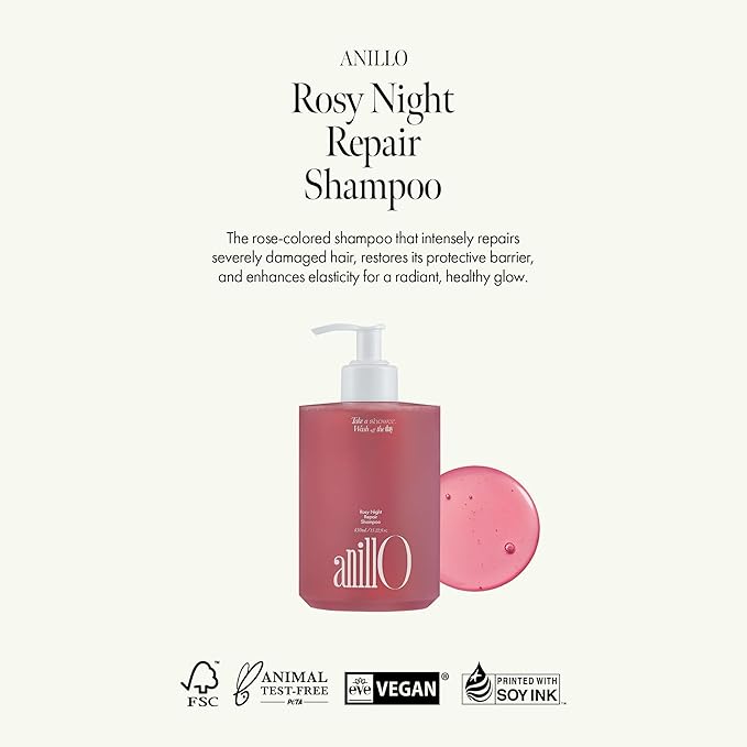 Rosy Night Repair Shampoo – Anti-Dandruff & Damage Repair with Damask Rose Water & Ceramide – Color Safe, Silicone & Sulfate Free (15.22 fl. Oz)-Velvo Beauty