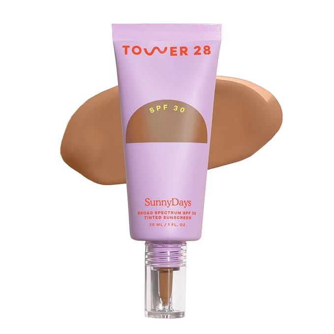 Tower 28 Beauty SunnyDays SPF 30 Tinted Mineral Sunscreen - For Sensitive Skin - 2-in-1 Facial Broad Spectrum UVA/UVB Protection + Foundation – Shade 40 RUNYON, 1 Fl Oz-Velvo Beauty