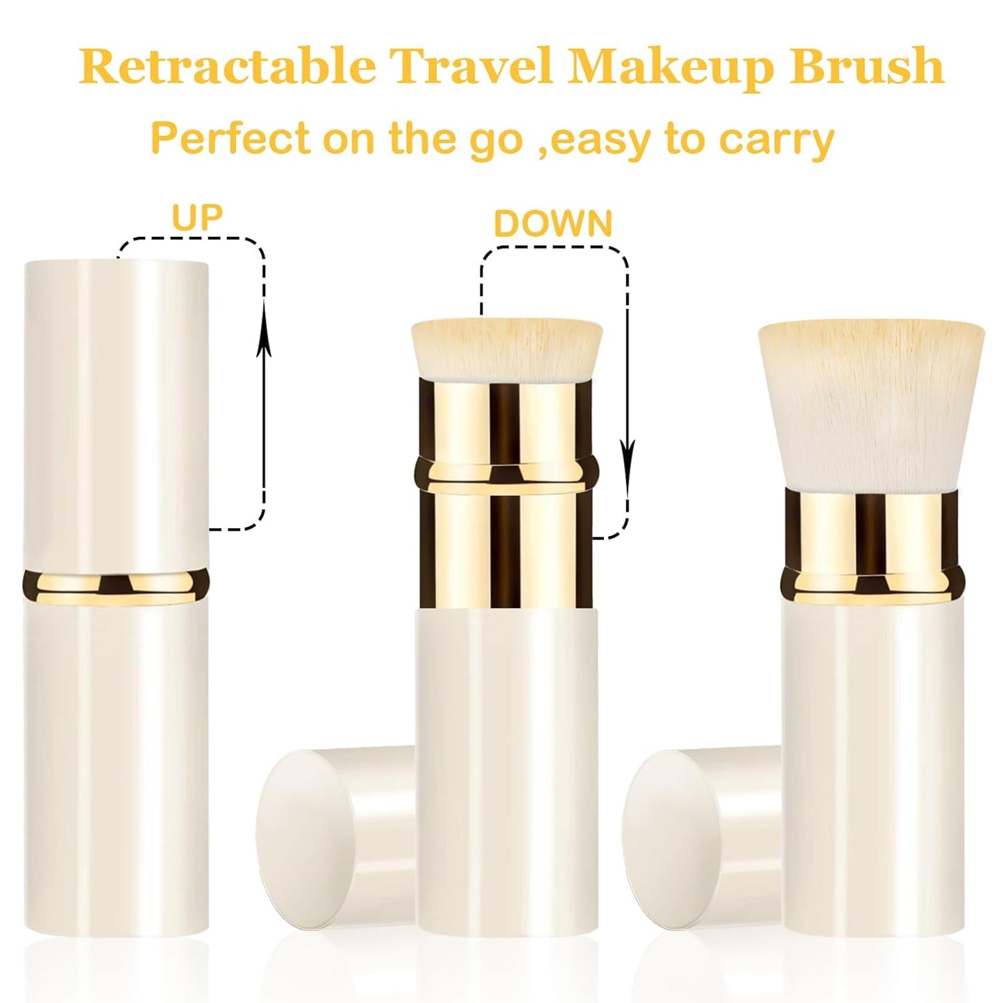 Retractable Kabuki Makeup Brush 2 Pack, Travel Powder Foundation Makeup Brush Face Blush Brushes for Blending Liquid, Blush, Bronzer, Buffing, Sunscreen,Flawless Cosmetics-Velvo Beauty