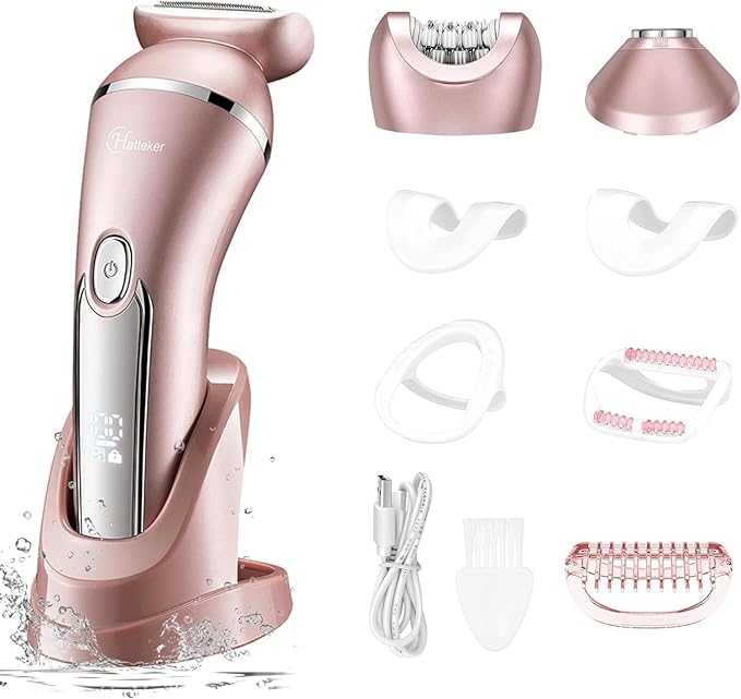 Hatteker Electric Shaver for Women Lady Epilator Electric Razors Kit Hair Remover for Face Chin Arm Leg Armpit Bikini Trimmer Painless Waterproof USB Rechargeable Dry Wet with Detachable Head 3 in 1-Velvo Beauty