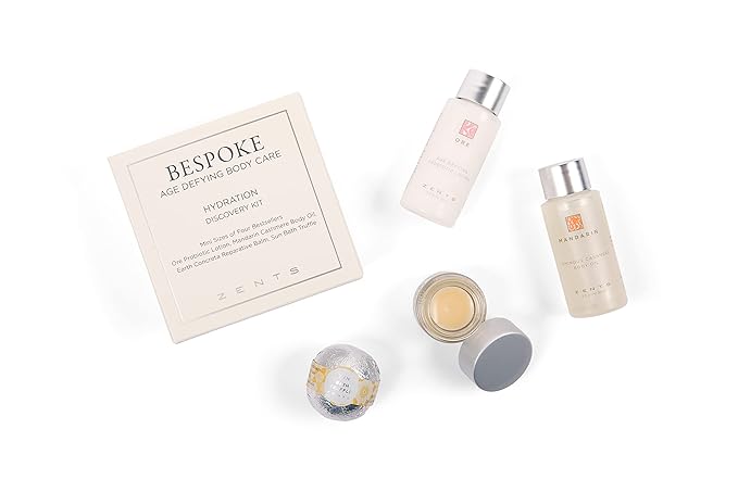 Zents Hydration 4-pc Mini Set, Age defying Best Sellers Hydration Kit with Ore Probiotic Lotion, Mandarin Body Oil, Earth Reparative Balm & Sun Bath Bomb-Velvo Beauty
