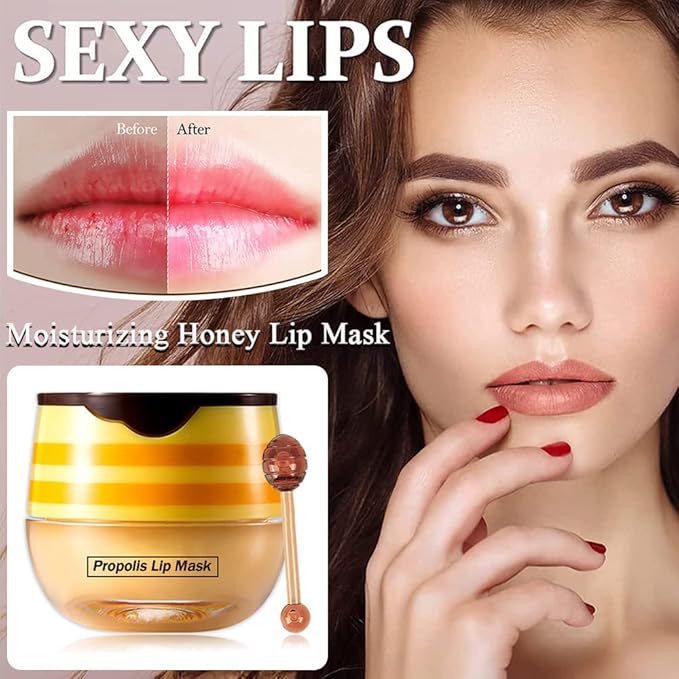 2PCS Bee Balm Lip Balm Honey Pot & Strawberry Sleeping Lip Mask, Propolis Moisturizing Honey Lip Mask Lip Balm, Hydrating & Prevention Dry and Cracked Lip Scrubs Exfoliator, Winter Lip Care Products-Velvo Beauty