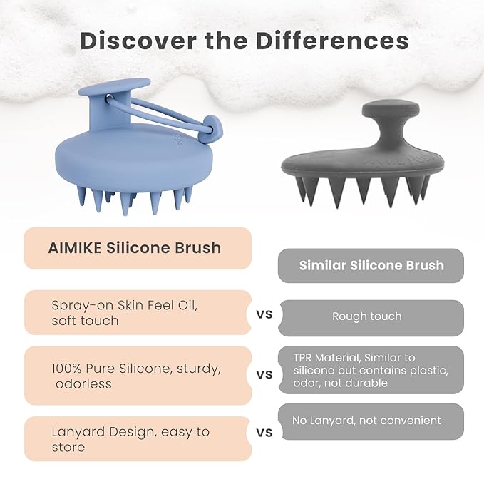 AIMIKE Scalp Massager Shampoo Brush, Soft Silicone Hair Scrubber for Washing Hair, Dandruff Removal & Hair Growth Stimulator, Scalp Brush/Exfoliator Brush On Dry & Wet Scalp-Velvo Beauty