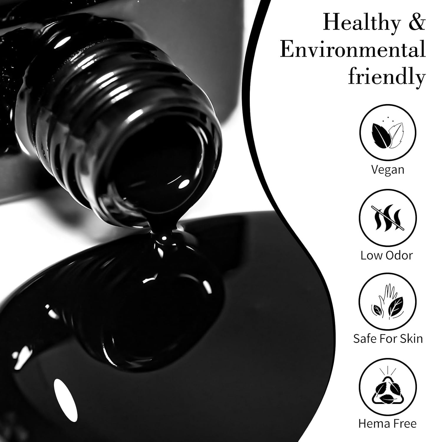 CANNI Black Gel Nail Polish, 1Pcs Pure Black Color High Gloss Soak Off UV Gel Polish Nail French Manicure Salon DIY-Velvo Beauty