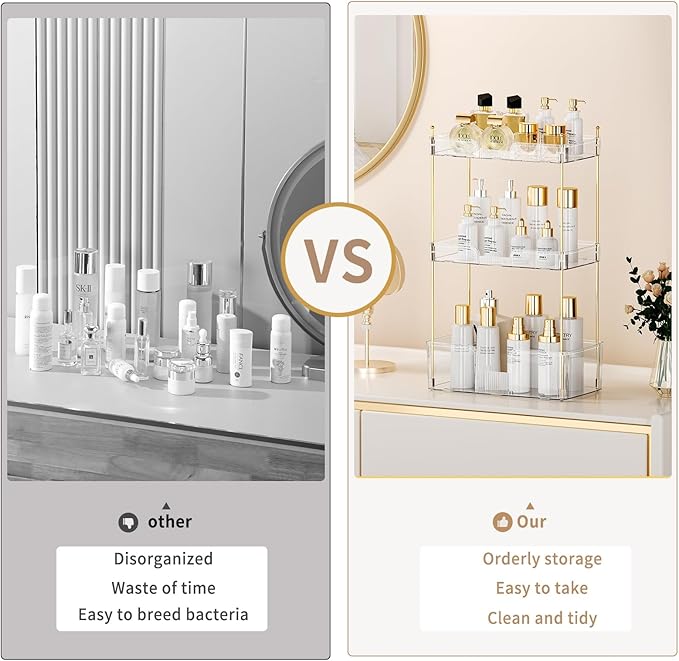 3 Tier Bathroom Countertop Organizer, Makeup Skin Care Organizer, Perfume Tray Vanity Countertop Organizer for Bathroom Countertops-Velvo Beauty