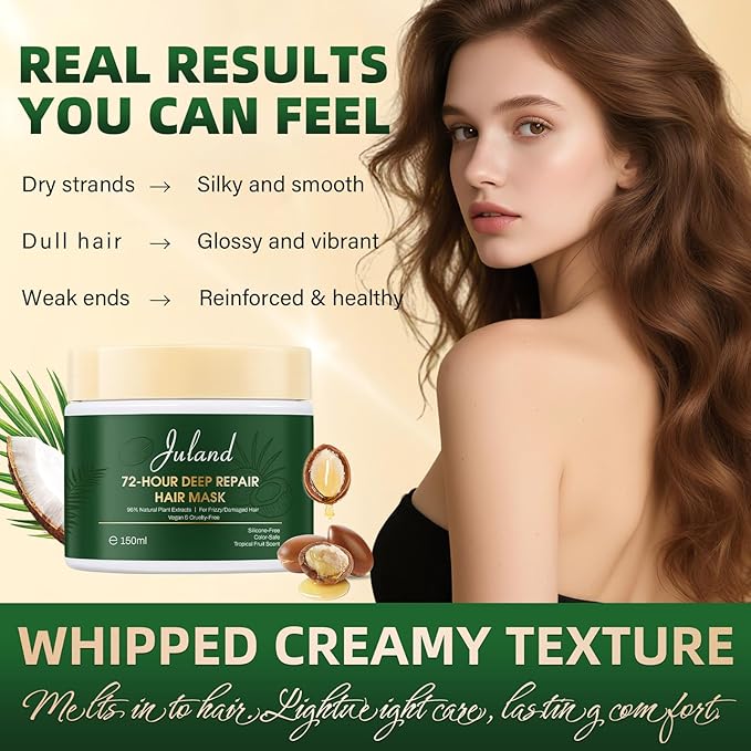 Juland Hair Mask, Collagen Hair Mask with Natural Amla Oil for Moisturization & Damage Repair, Hydroplex Technology for Stronger, Shinier Hair, 11 oz – Revitalizing Treatment for Dry, Damaged Hair-Velvo Beauty