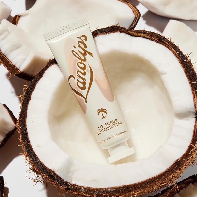 Lanolips Lip Scrub - Natural Lip Exfoliator Made with Lanolin, Vitamin E & Finely Ground Coconut Shells - Gentle Sugar Scrub for Healthy, Soft Lips - Coconutter (.35 oz)-Velvo Beauty