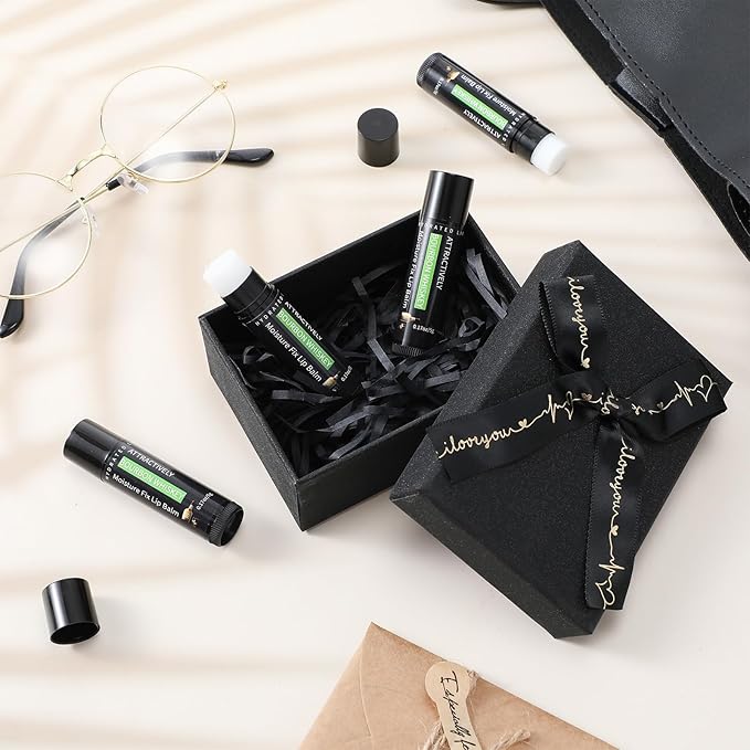 4 Pcs Lip Balm with Gift Box for Men Raffia Grass Organic Natural Beeswax Lip Balm for Father's Day Gifts Women Adults Teens Dry Chapped Lips Care Product-Velvo Beauty