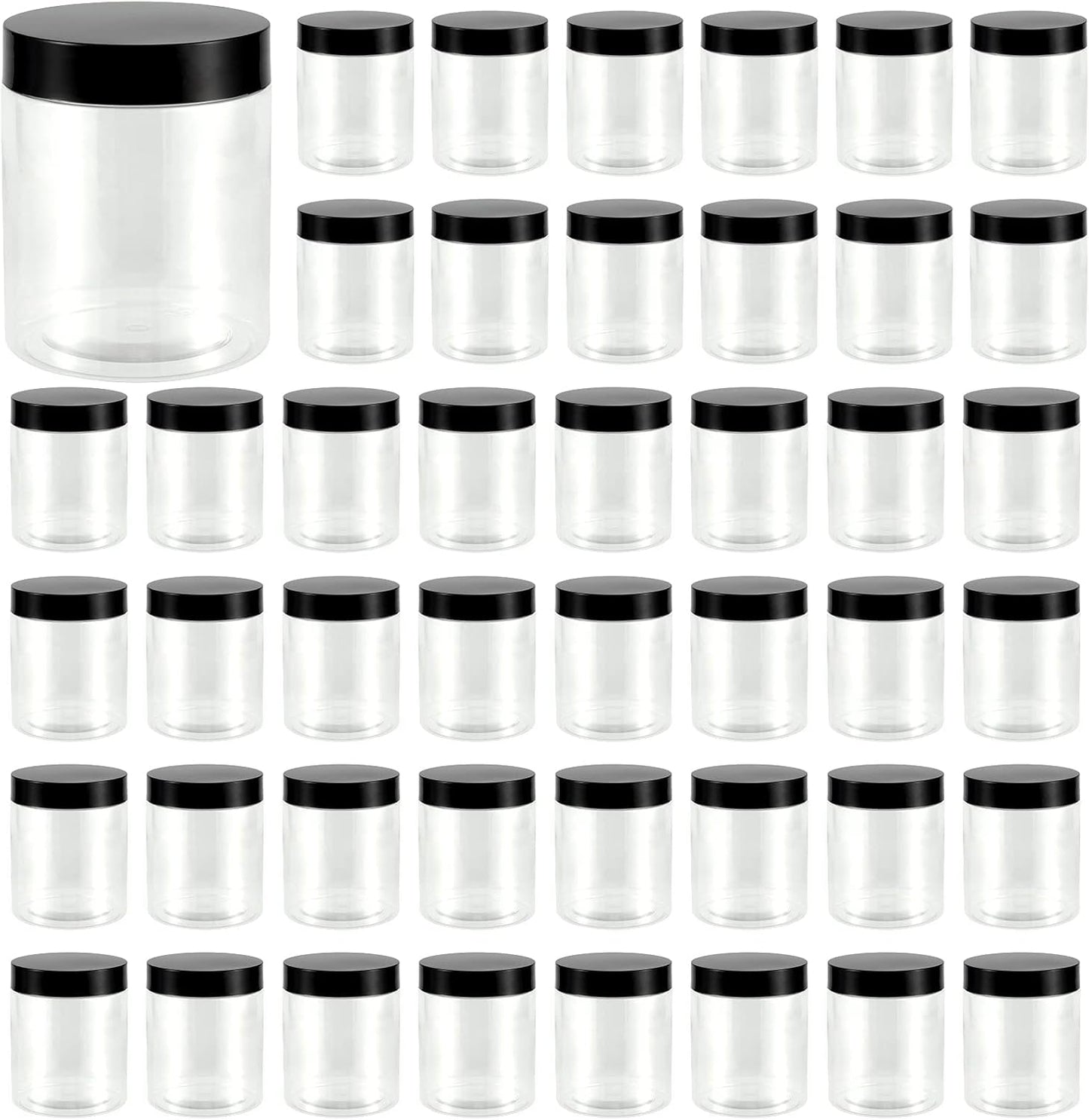 JEUIHAU 46 Pack 8 OZ Plastic Jars with Lids, Clear Empty Slime Storage Containers with Screw On Lids, Plastic Cosmetic Containers for Slime Making, Food, Beauty Products, BPA Free-Velvo Beauty