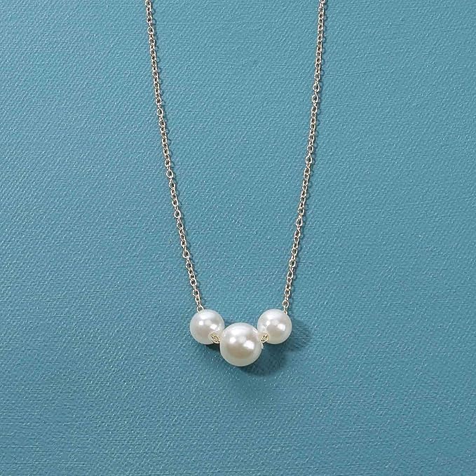 Boho Pearl Choker Necklace Gold Pearl Pendant Necklace Tiny Pearl Floating Necklace Minimalist Wedding Necklace Jewelry Women and Girls Gifts-Velvo Beauty