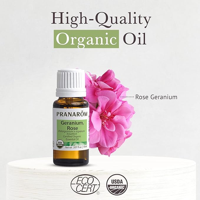 Pranarom USDA Certified Organic Rose Geranium Essential Oil (5ml), 100% Pure Undiluted Therapeutic Grade from Madagascar for Aromatherapy, Diffuser, Skincare, Relaxation, Pure Rose Scent-Velvo Beauty