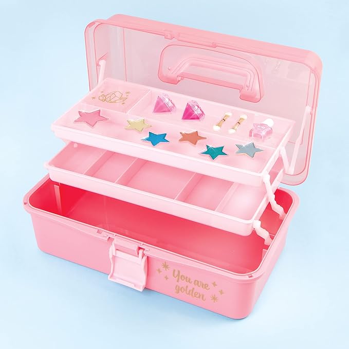 3C4G Pink and Gold Hard Case Makeup Storage Set - Kids Makeup Kit for Girls and Teens - Includes Storage Case, 5 Eyeshadows, 1 Blush, 2 Lip Glosses & 1 Nail Polish - Ages 8+ by Make It Real-Velvo Beauty