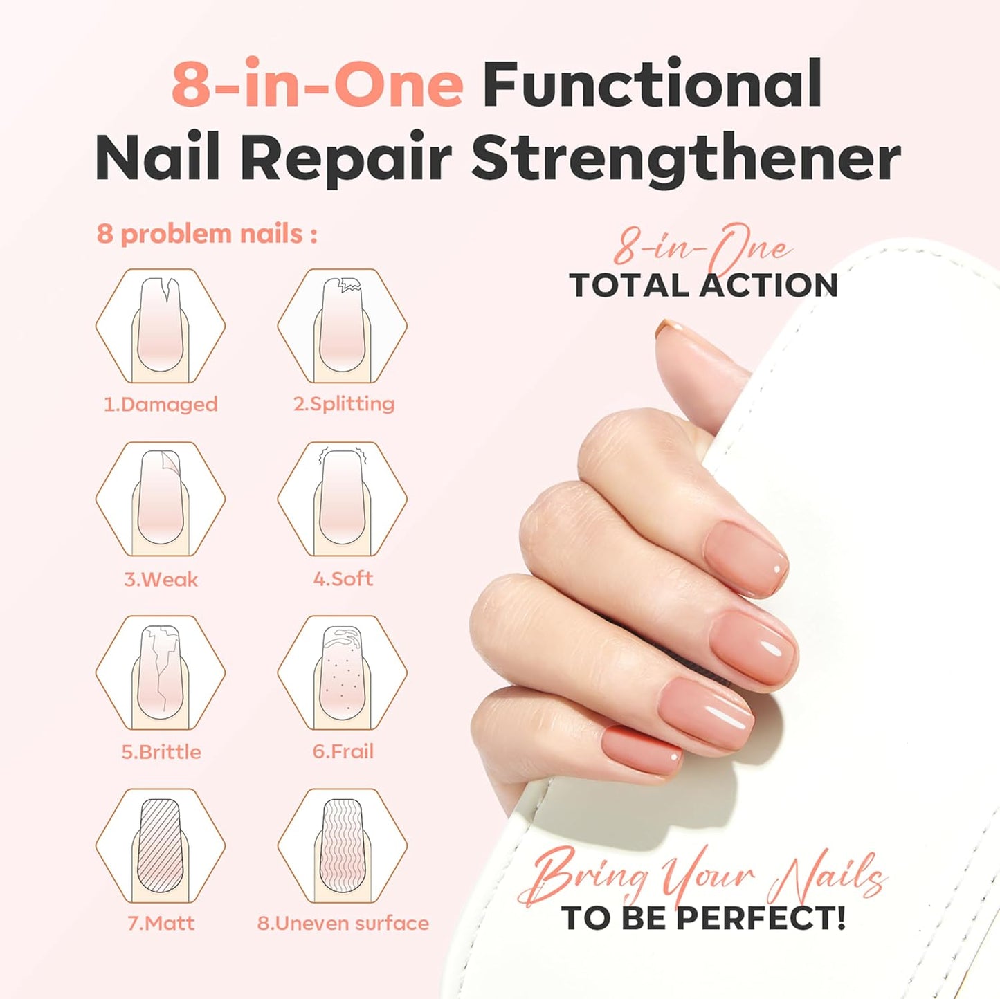 modelones Nail Strengthener and Growth Nail Hardener Extra Strong and Growth Nude Nail Polish Nail Repair for Damaged Nails Strengthening Polish Ridge Filler for Nails 15ml-Velvo Beauty