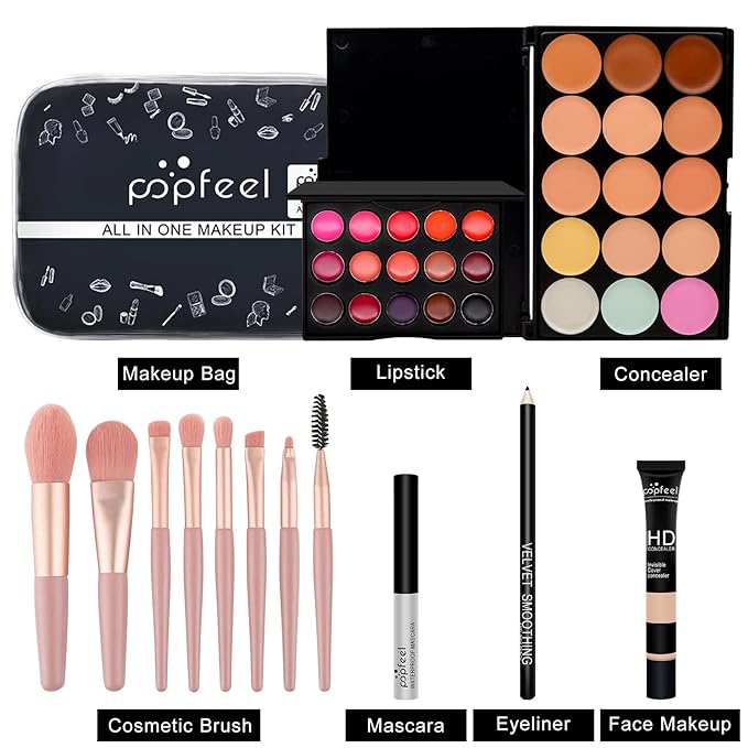 All-in-one Makeup Full Gift Set for Women, Include Makeup Brush, Eyeshadow Palette, Lip Gloss Set, Lipstick, Blush, Foundation, Concealer, Mascara, Eyebrow Pencil-Velvo Beauty