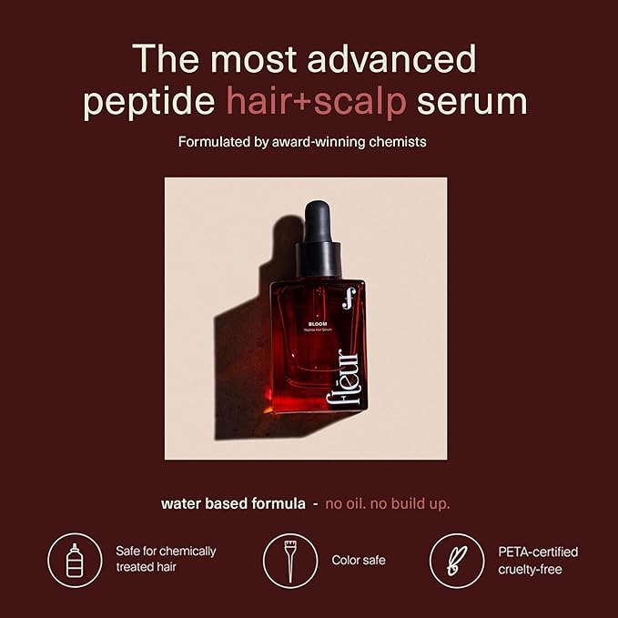 Bloom Peptide Hair Serum with Advanced Multi-Peptides for Women with Thinning Hair, Promotes Fullness, Reduces Shedding, & Balances Scalp, Lightweight, Non-Greasy (Pack 1) 30ml-Velvo Beauty