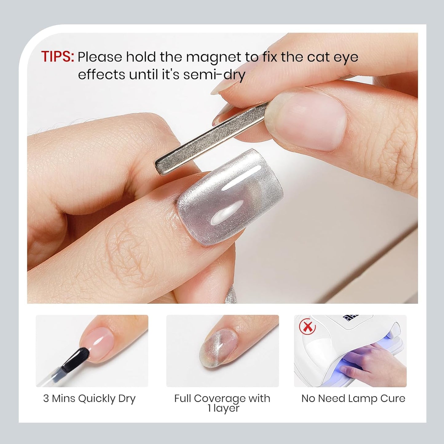 Silver Cat Eye Nail Polish Non Gel Quick Dry Glitter Magntic Nail Polish Cats Eye Toe Fingernail Air Drying Fast Lacquer Manicure Gift For Women Girls 16ml, 0.54fl oz-Velvo Beauty