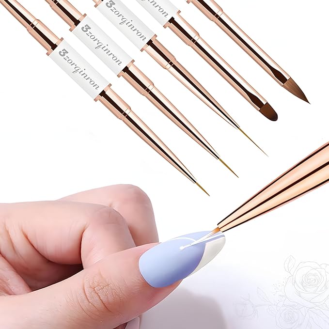 Nail Art Bushes Set, Professional 5Pcs Double-Ended Nail Brush Kit for Details, Long Lines, Ombre & 3D Design-Perfect for DIY Manicures & Salons (White)-Velvo Beauty