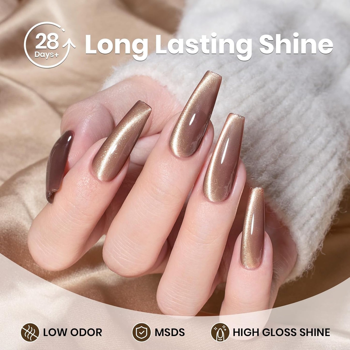 Beetles Brown Cat Eye Gel Nail Polish - Velvet Cinnamon Cat Eye Gel Polish, 15ML Fall Brown Mocha Mousse Magnetic Glitter Gel Polish with Magnet Soak Off UV French Nail Art Manicure Gift for Women-Velvo Beauty