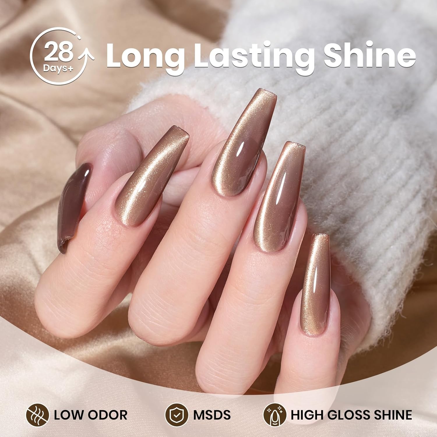 Beetles Brown Cat Eye Gel Nail Polish - Velvet Cinnamon Cat Eye Gel Polish, 15ML Fall Brown Mocha Mousse Magnetic Glitter Gel Polish with Magnet Soak Off UV French Nail Art Manicure Gift for Women-Velvo Beauty