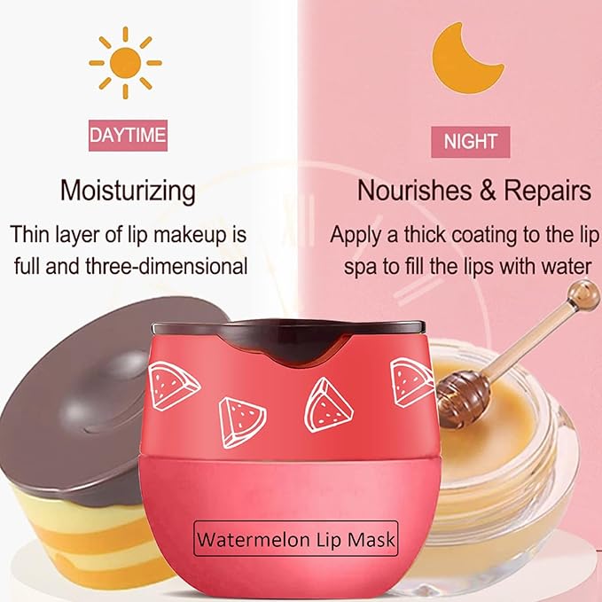 Bee Lip Balm Honey Pot,3 PCS Strawberry&Honey&Watermelon Lip Sleeping Mask,Hydrating Prevention Dry and Cracked Lip Scrubs Exfoliator Lip Care,Moisturizing Lip Mask Overnight Reduces Lip Lines-Velvo Beauty