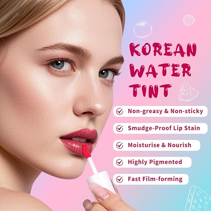 Lip Tint Stain, Long Lasting Korean Lip Stain Set, Non-sticky Waterproof Lightweight Lip and Cheek Tint, Moisturizing High Pigment Water Tint, Matte Finish Lip Tint-Velvo Beauty