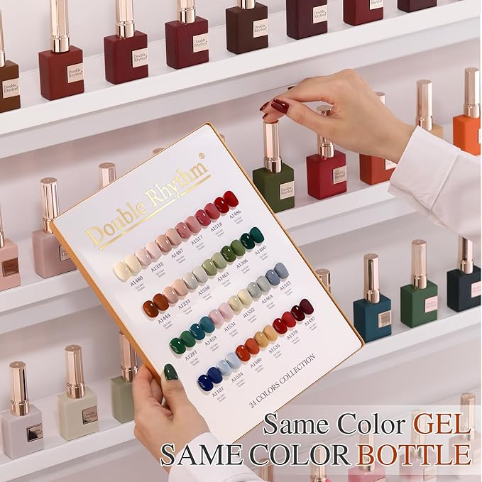 Double Rhythm 28Pcs 0.5Oz Gel Nail Polish Set Same Color Same Bottle Soak Off Gel Polish Kit Nail Art Manicure Salon DIY at Home for Women (Burgundy Green Collection-T24-1)-Velvo Beauty