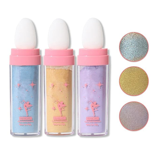 3PCS Polvo De Hadas Highlighter Glitter Stick Body Glitter Shimmer Face Brightening Highlighter Contour Powder Makeup Stick Face Blusher Fairy Glitter Highlighter Makeup - Blue,Yellow,Purple-Velvo Beauty