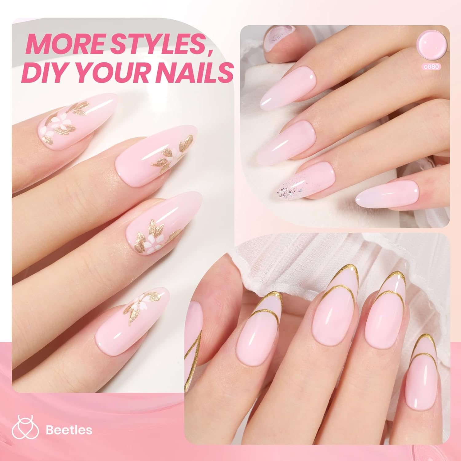 Beetles Nude Gel Nail Polish - 15ml Nude Pink Natural Gel Polish Nail Concealer Ballet Pink Jelly Gel Polish Sheer Translucent Soak Off UV Nail Art DIY Salon Home Manicure Gift for Girls Women-Velvo Beauty