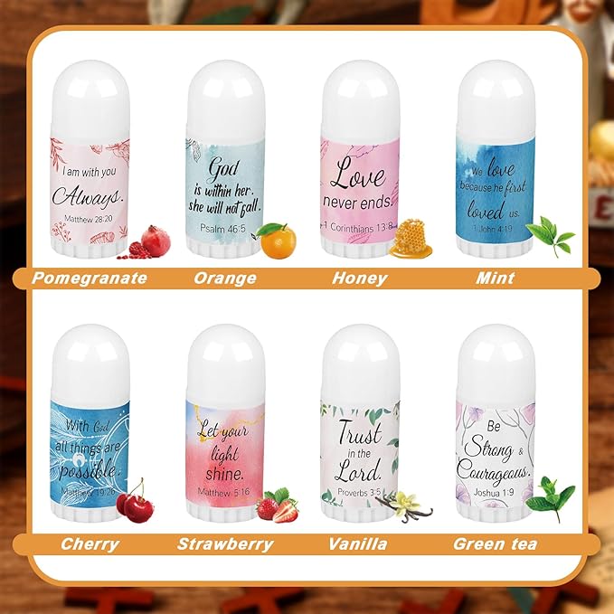 72 Pcs Mini Lip Balm Bulk Gift, 8 Flavors, Christian Themed, Moisturizing for All Skin Types-Velvo Beauty