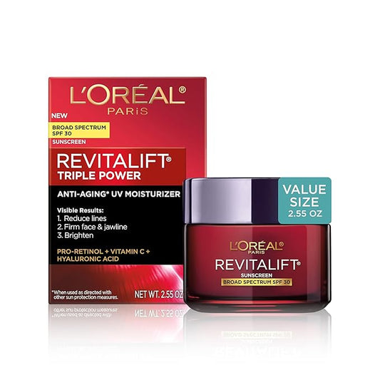 L'Oreal Paris Revitalift Triple Power Face and Neck Moisturizer, Anti Aging Face Cream with Broad Spectrum SPF 30, Pro-Retinol, Hyaluronic Acid and Vitamin C, 1 Kit-Velvo Beauty