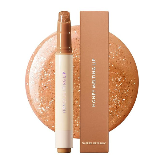 Nature Republic HONEY MELTING LIP GLITTER (14 MAPLE) SOFT LIP STICK Hydrating Gloss, Moisturizing balms, Shine Glimmer Finish, Shimmery-Sheer tint, korean make up-Velvo Beauty