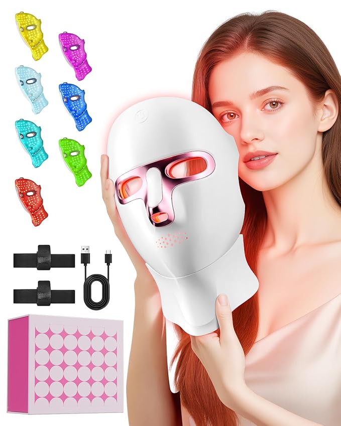FOLOKE Red Light Therapy Mask for Face & Neck, LED Face Light Therapy,USB C Rechargeable,Infrared Mask for Home Working Travel Yoga-Velvo Beauty