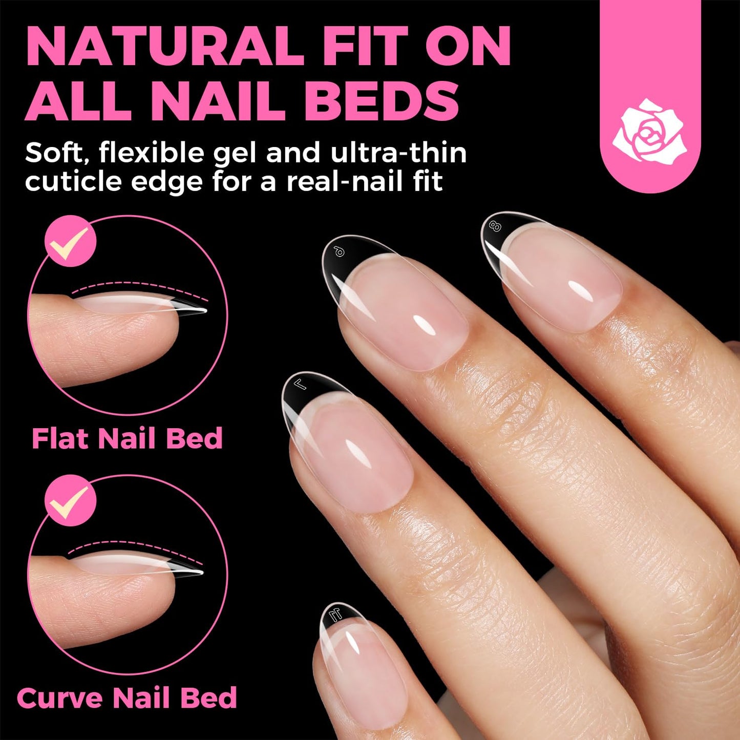 UNA GELLA Oval Fake Nails Pre-shape 504pcs Almond Gel Nail Tips Round Almond Press on Nails for Full Cover Acrylic Round Oval Full Nails False Nails 12 Sizes False Soft Gel Tips-Velvo Beauty