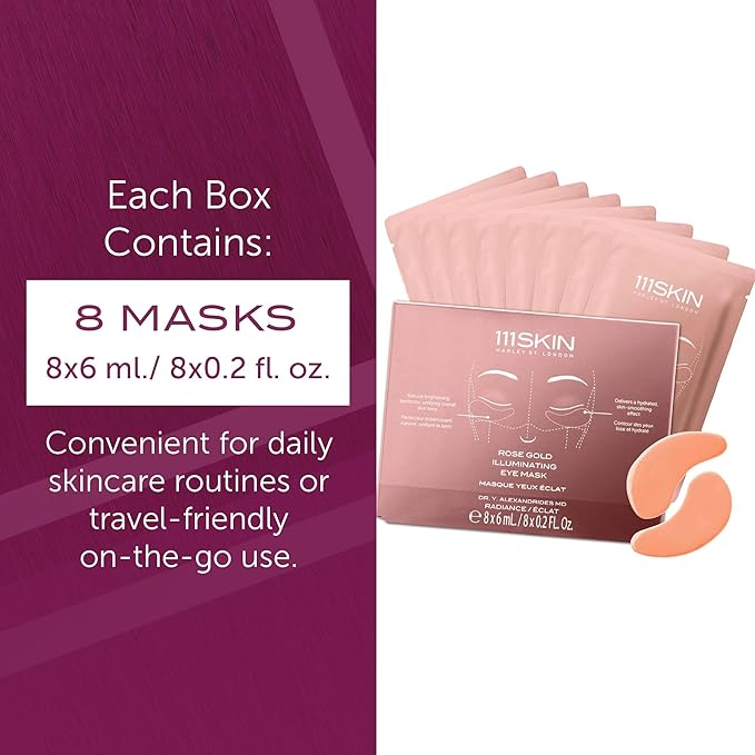 111SKIN Rose Gold Illuminating Eye Mask, Brightening & Hydrating Under Eye Patches for Dull, Dry Skin with Rose Extract, Colloidal Gold & Vitamin C, Improves the Appearance of Dark Circles, 8 Pairs-Velvo Beauty