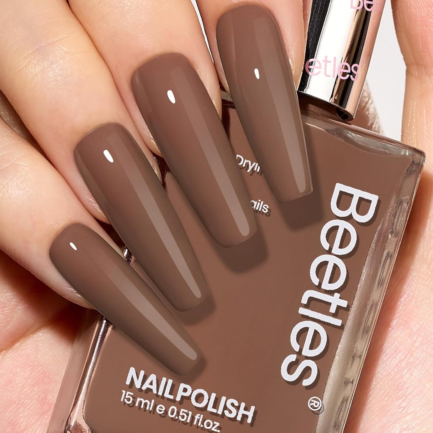 Beetles Mocha Mousse Nail Polish –No UV Needed, Air Dry –Warm Taupe Glossy Lacquer,Fast Drying, Long Lasting, Elegant Neutral Color At-Home DIY & Salon-Velvo Beauty