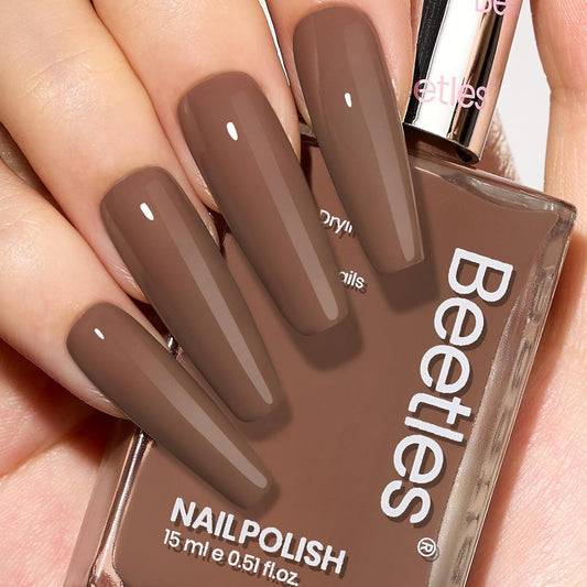 Beetles Mocha Mousse Nail Polish –No UV Needed, Air Dry –Warm Taupe Glossy Lacquer,Fast Drying, Long Lasting, Elegant Neutral Color At-Home DIY & Salon-Velvo Beauty