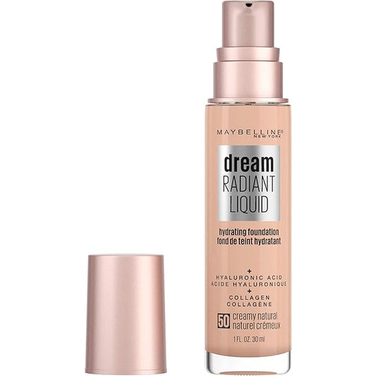 Maybelline Dream Radiant Liquid Medium Coverage Hydrating Makeup, Lightweight Liquid Foundation, Creamy Natural, 1 Count-Velvo Beauty