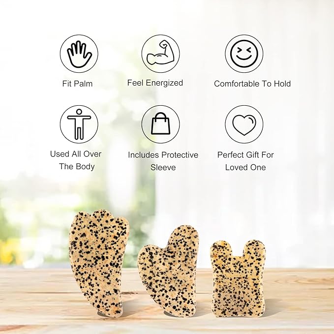 Gua Sha Facial Tools Set of 3 Guasha Massage Tool Jade Gua Sha Scraping Massager for Face,Neck, Eyes and Body,Jade Stone Guasha Board 3 Packs (Speckled Jade)-Velvo Beauty